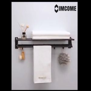 IMCOME Rak Dinding Gantungan Handuk Kamar Mandi 2 Susun Serbaguna Tempat Penyimpanan Handuk Kamar Mandi Stainless Steel Hitam
