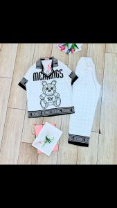 Đồ Bộ Pijama Nữ Vải Lụa Xước Ánh Kim Mẫu Gấu Trắng Dễ Thương FREE SIZE[Size 40-60Kg]&[Size 60-75Kg]