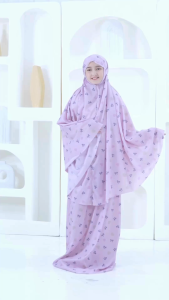 PUSAT MUKENA INDONESIA - Mukena Travel Anak Mini Parasut Korea Laser Cut 2in1 Motif - HEART RIBBON