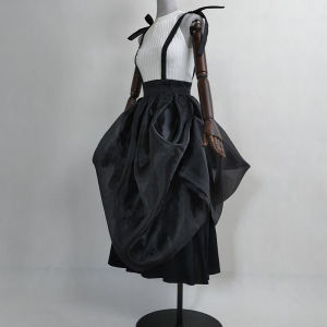 Black High Waist Slim Fit European Style Puffy Skirt Womens Mid-Length A-Line Gown Vintage Umbrella Skirt Elegant Pear Shape