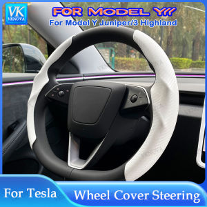 For Tesla Model YL/3/Y Highland Juniper Steering Wheel Cover Carbon Fiber Leather Anti-Fur Sport Steering Wheel Car Accessories