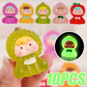 10PCS Cartoon Resin Fruits Luminous Ornaments Cute Baby Desktop Pendants DIY Accessories Car Home Decorations