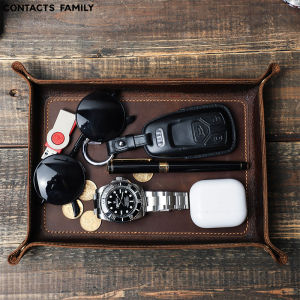 CONTACTS Genuine Leather Hasp Tray Office Household Desk Organizer Desk Accessories Storage Desk Sets Case
