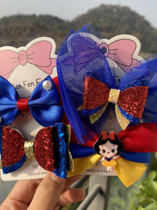 Disney Princess Snow White Hair Clip Childrens Hair Accessories Bow Knot Hair Decorations for Girls Baby Curly Hair Accessories