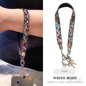 Luxury Crystal Wide Strap Phone Lanyard Fashionable Versatile Womens High End Keychain Holder Anti-Loss Mobile Phone Case Cover Chain