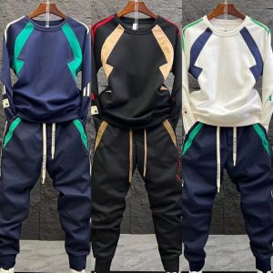 Spring Autumn New Fashion Casual Sportswear Set for Men round Neck Hoodie Pants High Quality Long Sleeve Cotton Youth Outfit