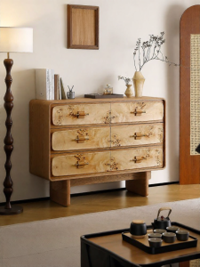 Mid-Century Solid Wood Five-Drawer Chest for Entryway Living Room