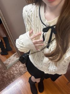 Sweet Butterfly Knot Twisted Knit Sweater Coat Womens Autumn Design Sense Ironed Diamond Delicate Knitted Open Cardigan Top