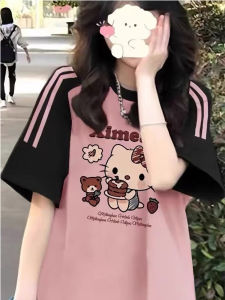 Áo Thun Tay Ngắn Cotton Pha Trộn Màu Cổ Tròn Thường Ngày Mùa Hè Cho Nữ Học Sinh Trung Học Cơ Sở Và Tiểu Học