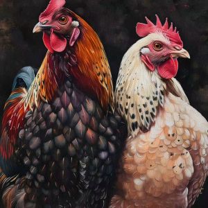 Tranh vợ chồng gà trống gà mái đại cát hạnh phúc viên mãnTranh treo tường dán tường phong thủy.CGI-967