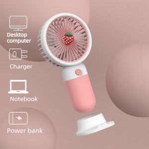 Cute Cartoon Fruit Strawberry Pineapple Mini Handheld Fan Portable Desktop Phone Stand Rechargeable Summer Cooling Fan