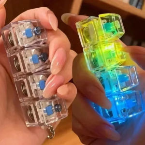 Bandai | 4PC Button Colorful Light Effect Decompression Button Keychain Decompression Tool Fingertip Pressing Toy Pendant Gift