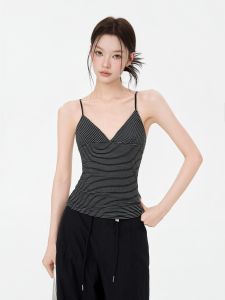 iiiamx | Summer Shaping V-Neck Stripe Sleeveless Vest Womens Outerwear