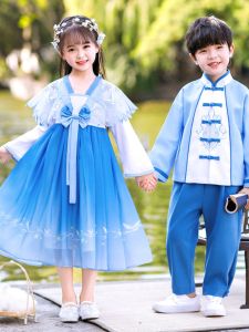 Long Sleeve Hanfu Student Style Performance Clothes Kindergarten Uniform Tang Suit Autumn National Day Chorus Performance Clothes