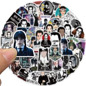 Wednesday Addams Stickers Tim Burton Movies Sticker 50Pcs Waterproof for DecalLaptop Hydro Flask Water Bottle Car Cup Computer Guitar Skateboard Luggage Bike Bumper Kid/Teen Gift