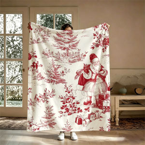 Red Santa Gifts Pines Flannel Blanket Soft Warm Christmas Halloween Blanket for Lightweight Cozy Room Home Decor Gifts
