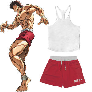 Nam Anime Hanma Baki Dạo Phố Bộ Áo Vest Trắng Quần Short Lưng Thun Dáng Rộng Cổ Tròn Chui Đầu Cho Bãi Biển Hiệu Suất
