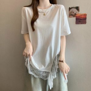 AIYITI | Lace Hem Short Sleeve T-Shirt Large Size Womens Top