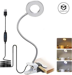 3 Color Modes 10 Brightness LED Reading Desk Lamp Usb Clamp Flexible Book Light Portable Read Light Desktop Light Night Light