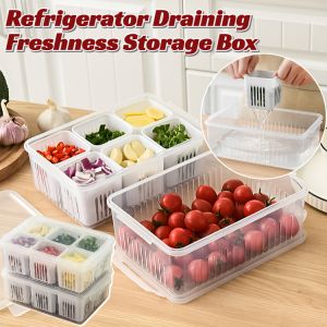 Refrigerator Draining Freshness Storage Box Drain Fresh-Keeping Box Fruits Frozen Meat Storage Box Food Sealed Storage Box