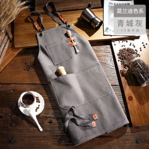 Bộ Đồ Bảo Hộ Lao Động Vải Canvas Dày Màu Xanh Tím in Logo Cao Cấp Dành Cho Barista Nữ Phục Vụ Tại Quầy Bar