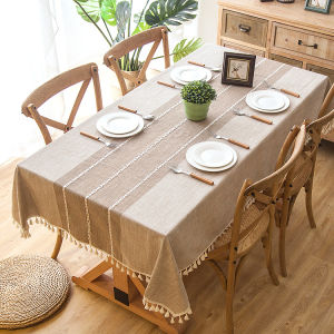 Nordic Style Waterproof Tablecloth Embroidered Tassels Fringe Check Cotton-Like