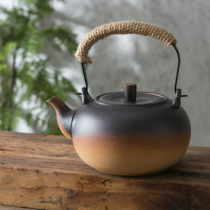 Retro Chinese Ceramic Tea Kettle with Hemp Rope Handle Electric Ceramics Stove Water Boiler Traditional Clay Pot for Brewing Tea