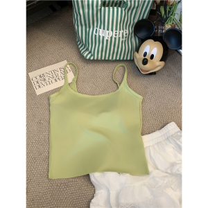 Áo Ba Lỗ Ice Silk Ngắn Hở Lưng Ngọt Ngào Cay Nồng Áo Ba Lỗ Mùa Hè Cho Nữ Áo Khoác Ngoài Có Đệm Ngực Cổ Chữ U Một Mảnh