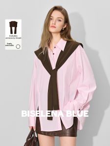 BEIQIANI | Color-block Detachable Cape Elegant Loose Womens Shirt