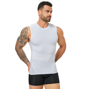 Mens Solid Color Body Shaper Tank Top Back Mesh Breathable Compression Shirt Slim Fit Fitness Workout Undershirt