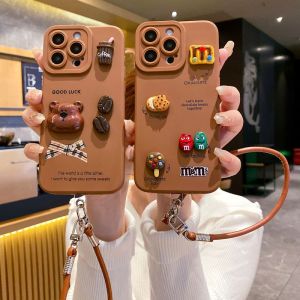 Creative Bear M Bean Doll Lanyard Phone Case for OPPO Reno13F/12 Realme C75 Couples Cartoon Soft Shell Anti-Fall Protection