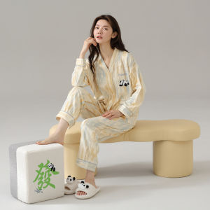 MiiOW | ชุดนอนผู้หญิงแขนยาวคอวีผ้าฝ้ายแท้ MiiOW ฤดูใบไม้ร่วง 2025 ชุดอยู่บ้าน 2 ชิ้น ลายการ์ตูน คอกลม แขนยาว ปกติ