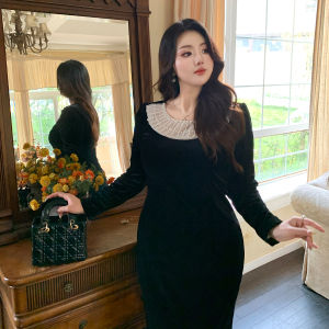 GLEC | Luxury Plus Size Black Velvet Dress