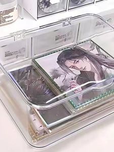Acrylic Dustproof Colored Paper Storage Box Large Capacity Anime Peripheral Novel People Postcard Flow Hemp Badge Finishing Box