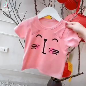 Áo thun cộc tay mặt hoạt hình gắn tai siêu cute cho bé 8-18kg