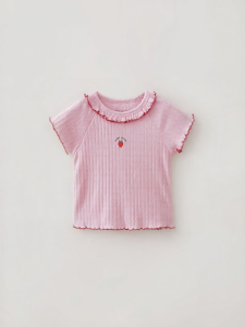 Marc&Janie | Strawberry Heart Lace Rib Short Sleeve T-Shirts Summer