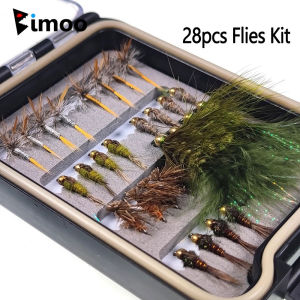 28pcs Flies Kit W/ Waterproof Box Adams Dry Fly Hares Ear Nymph Elk Hair Caddis Fly Woolly Bugger Streamer Trout Fishing Lures