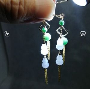 ❤️100% Authentic Brand New Set "A" grade Burmese 14k Gold-plated very high quality dual colours Jadeites high translucency icy grade graceful and elegant earring clean and clear lustrous surfaces symbolise prosperity safe journey abundant fortune awaiting