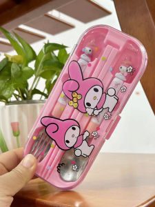 Childrens Tableware Set Spoon Meal Chopsticks Korean Fork Student Stainless Steel Chopsticks Cartoon Animation Travel Cute Rabbit Portable