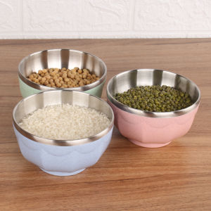 Stainless Steel 304 Childrens Bowl Anti-Fall Heat Resistant Inner Layer Baby Rice Bowl Creative Cute Kid Kitchen Bowl