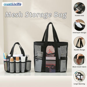 JustLiving 1PC Summer Swimming Mesh Storage Bag Swimsuit Beach Bag Wash Handbag Travel Clothes Organizer Storage Bag Portable Portable Shopping Bag Shoulder Tote Wash Bag Travel Hollow Storage Bag