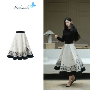 Redmole Parisian Scene 100% Cotton Original Print Half-length Skirt Flared A-line Silhouette Summer Casual High-waisted Slim-fit