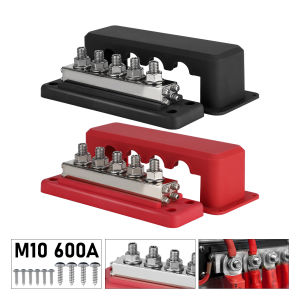 600A 12-48V Bus Bar Terminal Power Distribution Block M10 Studs DC Positive Negative Terminal Block Boat Car RV Cable Organizer