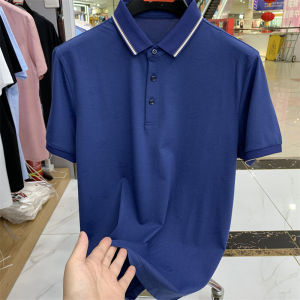 Business Casual Slim Fit Mens Polo Shirt Pure Color Straight Leg Short Sleeve Turn-down Collar Embroidered Pattern Summer Wear