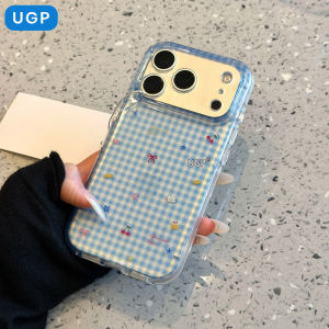 UGP | Blue Check iPhone Case Cute Cherry Stand Simple Grid Full Protection