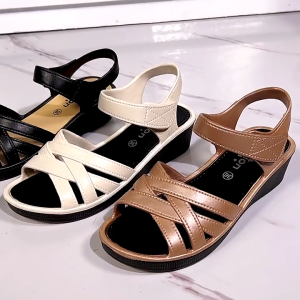 PVC minimalist casual cross pattern middle heel sandals for womens shoes