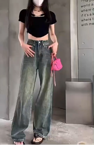 กางเกงยีนส์ สายฝอ ฟอกสนิม ทรงขากระบอก#C0127