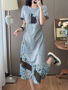 Shalldoer | French Luxurious Casual T-shirt Dress Women Summer New Style Slimming Fashion Asymmetrical Long Skirt Breathable Skin-friendly