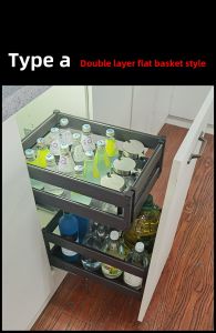 Thickened Double Layer Aluminum Alloy Kitchen Cabinet Seasoning Drawer Style Pull out Basket Multi Layer Modern Style
