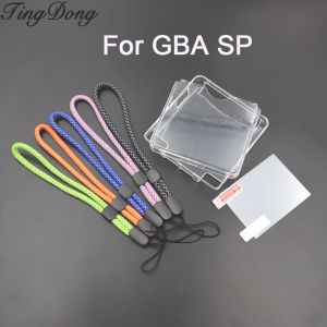 Crystal Clear Hard Shell Protective Case For GBA SP Console Screen Protector Film+Reflective wrist strap+Crystal Cover Case